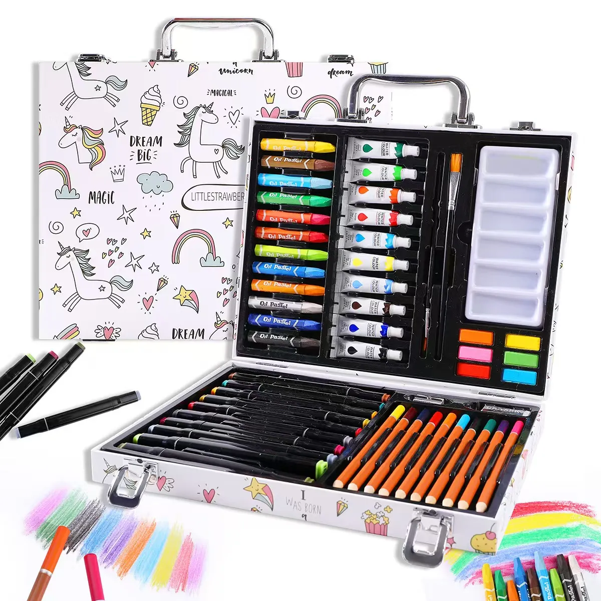 53 pcs Art Painting Set Gift for Kids DIY Drawing Painting with Markers Pigments Brush Set Stationery Supply