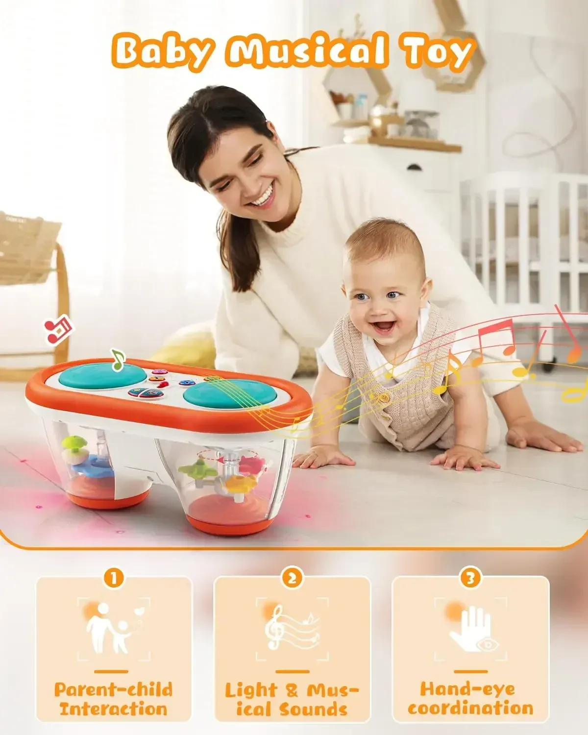 Baby Clap Drum 12+ Month Kids Musical Toy Infant Toys Rotating Music Sensory Light Up Toys Early Educational for Kids Gifts