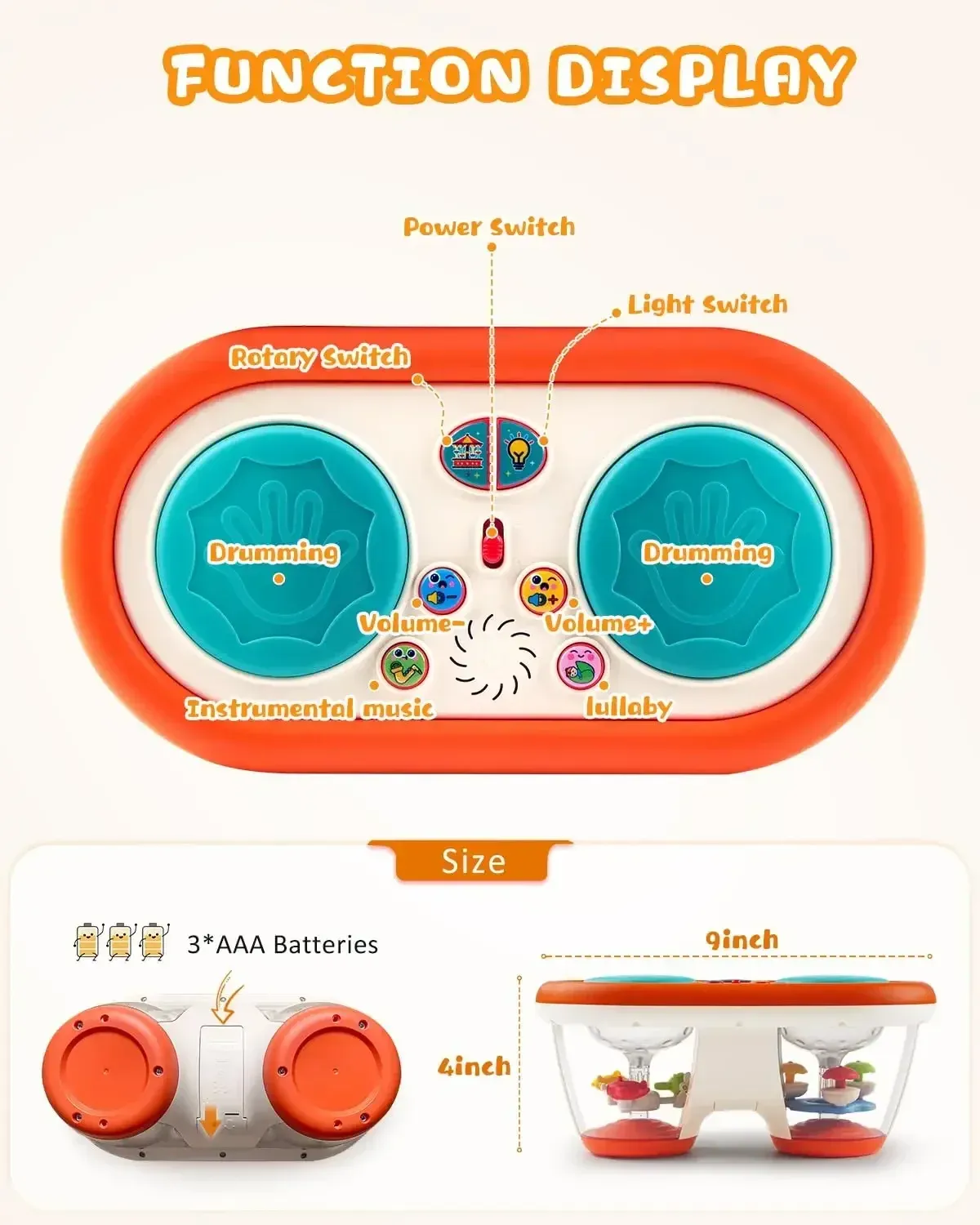 Baby Clap Drum 12+ Month Kids Musical Toy Infant Toys Rotating Music Sensory Light Up Toys Early Educational for Kids Gifts