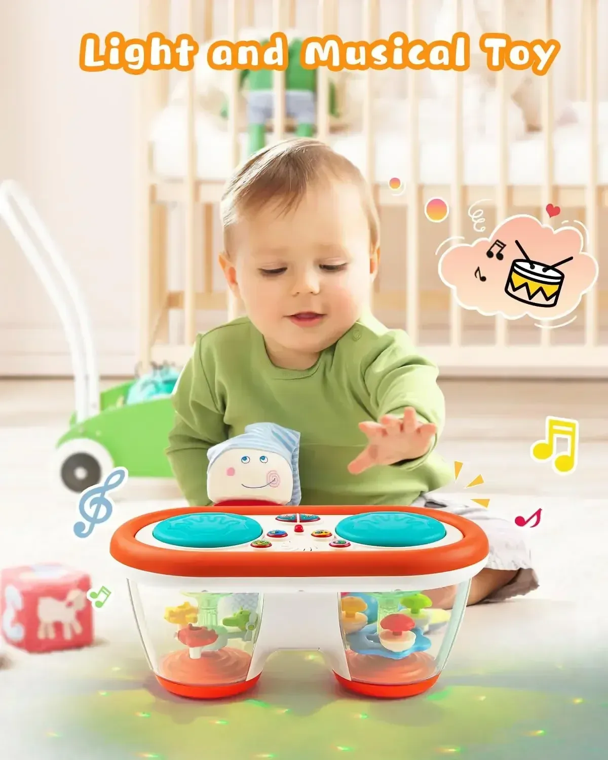Baby Clap Drum 12+ Month Kids Musical Toy Infant Toys Rotating Music Sensory Light Up Toys Early Educational for Kids Gifts