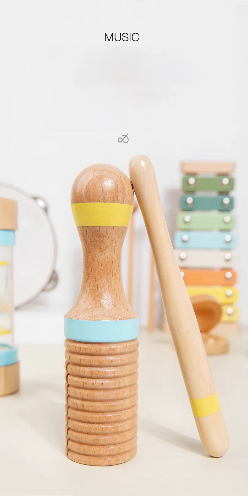 Wooden Musical Instrument Montessori Music Set Baby Children Percussion Instrument Toy Early Educational Knocking Toys for Kids