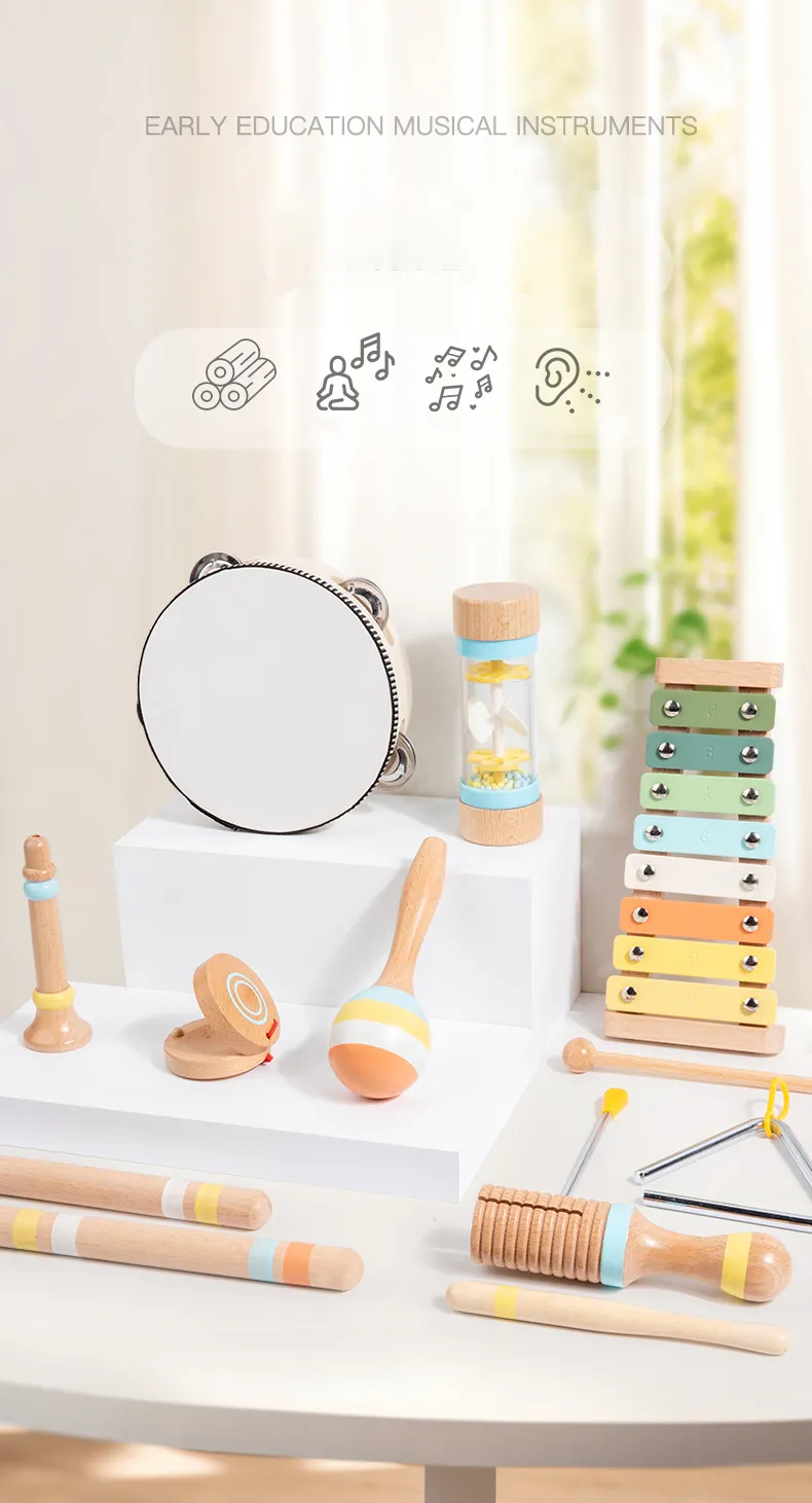 Wooden Musical Instrument Montessori Music Set Baby Children Percussion Instrument Toy Early Educational Knocking Toys for Kids