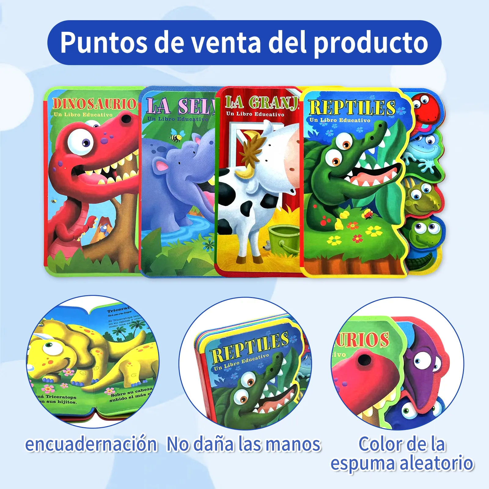 Spanish Children's Sponge Storybook 2-5 Years Cute Animal Illustrations Cognitive Enhancement Enlightenment Early Learning