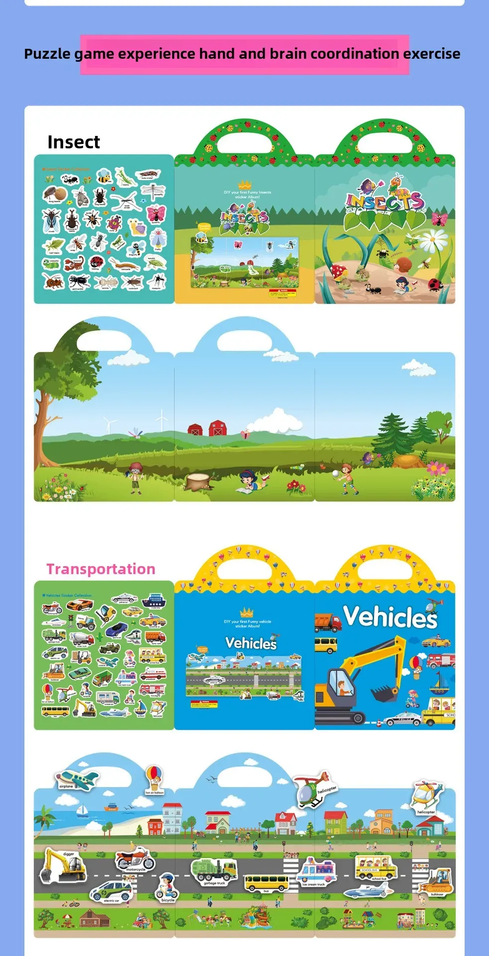 Reusable Jelly Sticker Book for Kids - Early Learning Fun with 2 Sizes & Various Themes