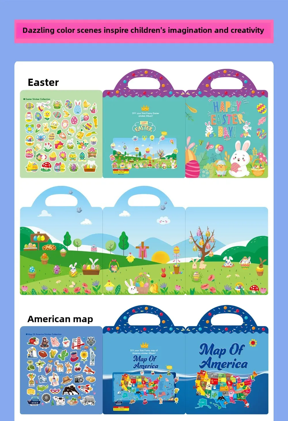 Reusable Jelly Sticker Book for Kids - Early Learning Fun with 2 Sizes & Various Themes