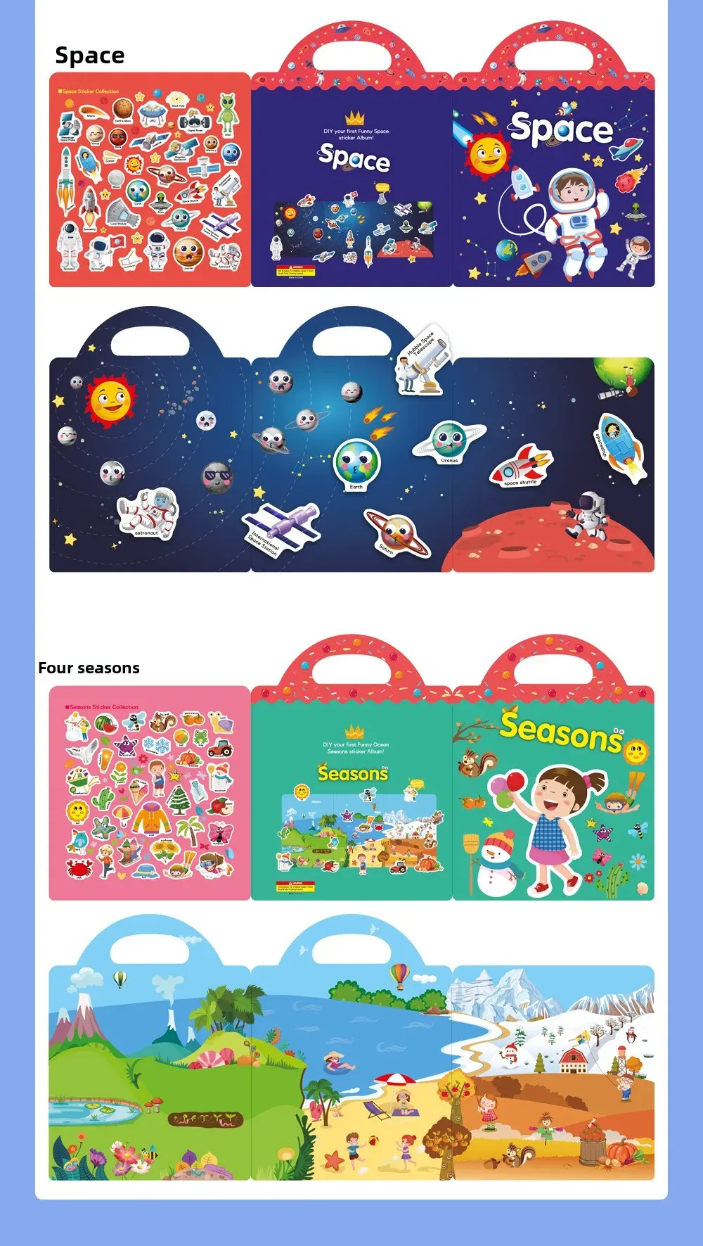 Reusable Jelly Sticker Book for Kids - Early Learning Fun with 2 Sizes & Various Themes