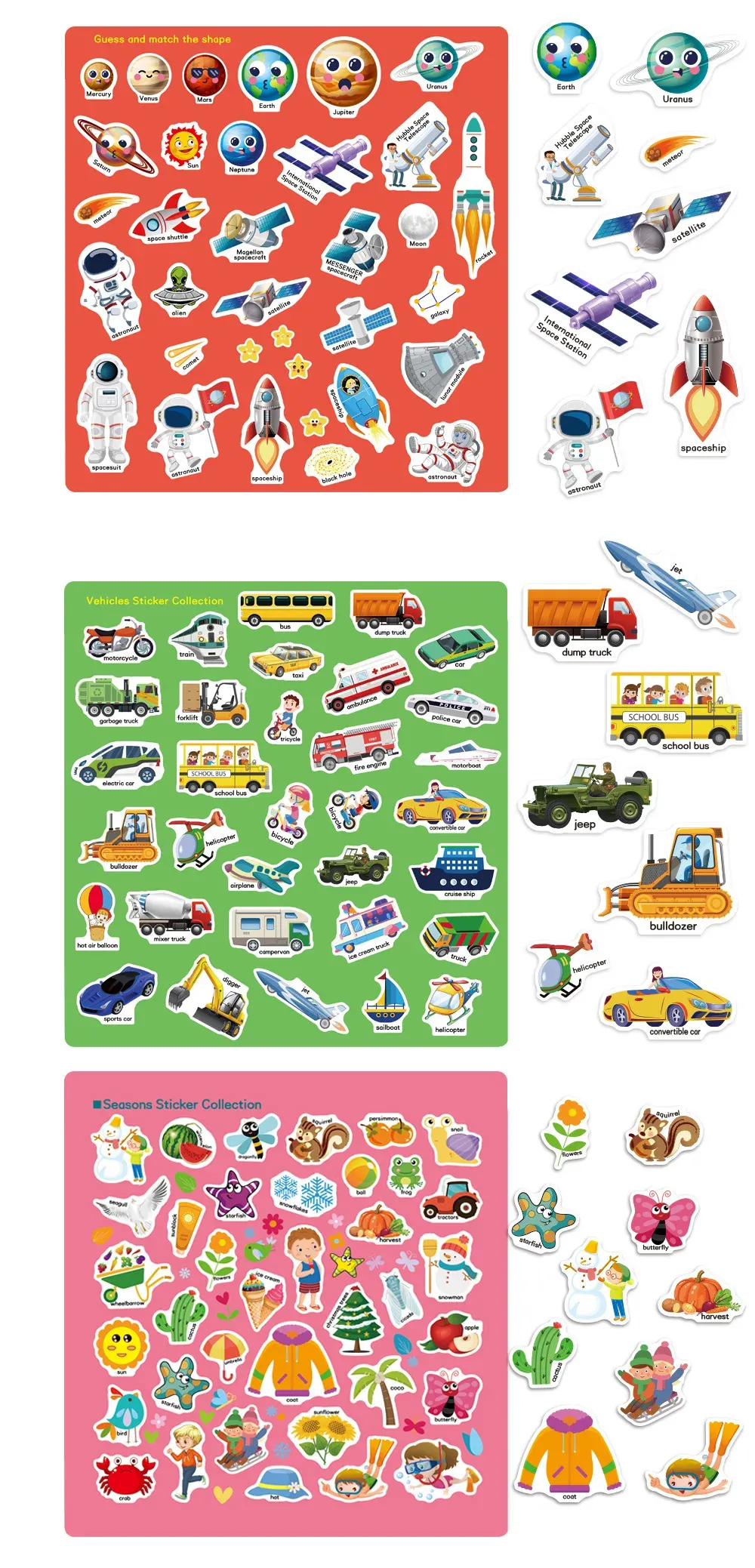 Reusable Jelly Sticker Book for Kids - Early Learning Fun with 2 Sizes & Various Themes