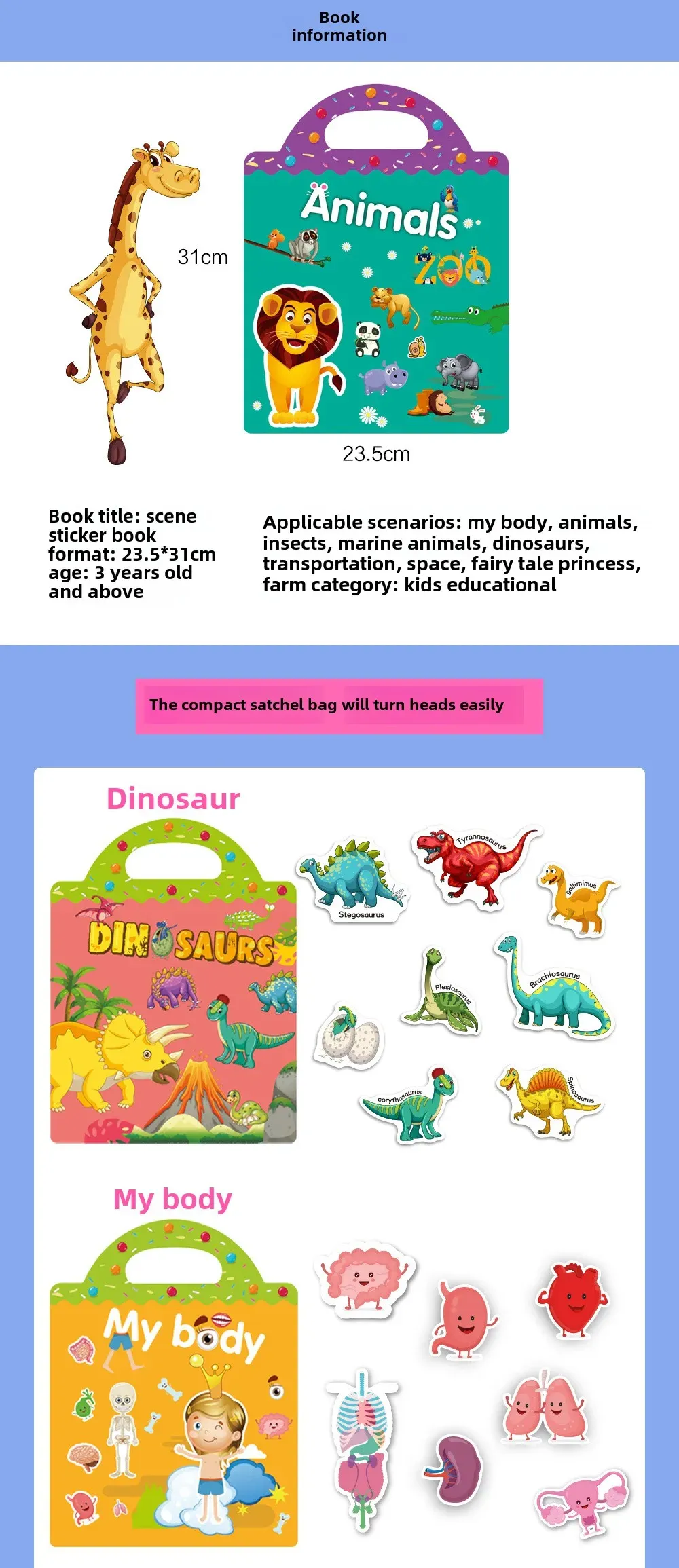 Reusable Jelly Sticker Book for Kids - Early Learning Fun with 2 Sizes & Various Themes