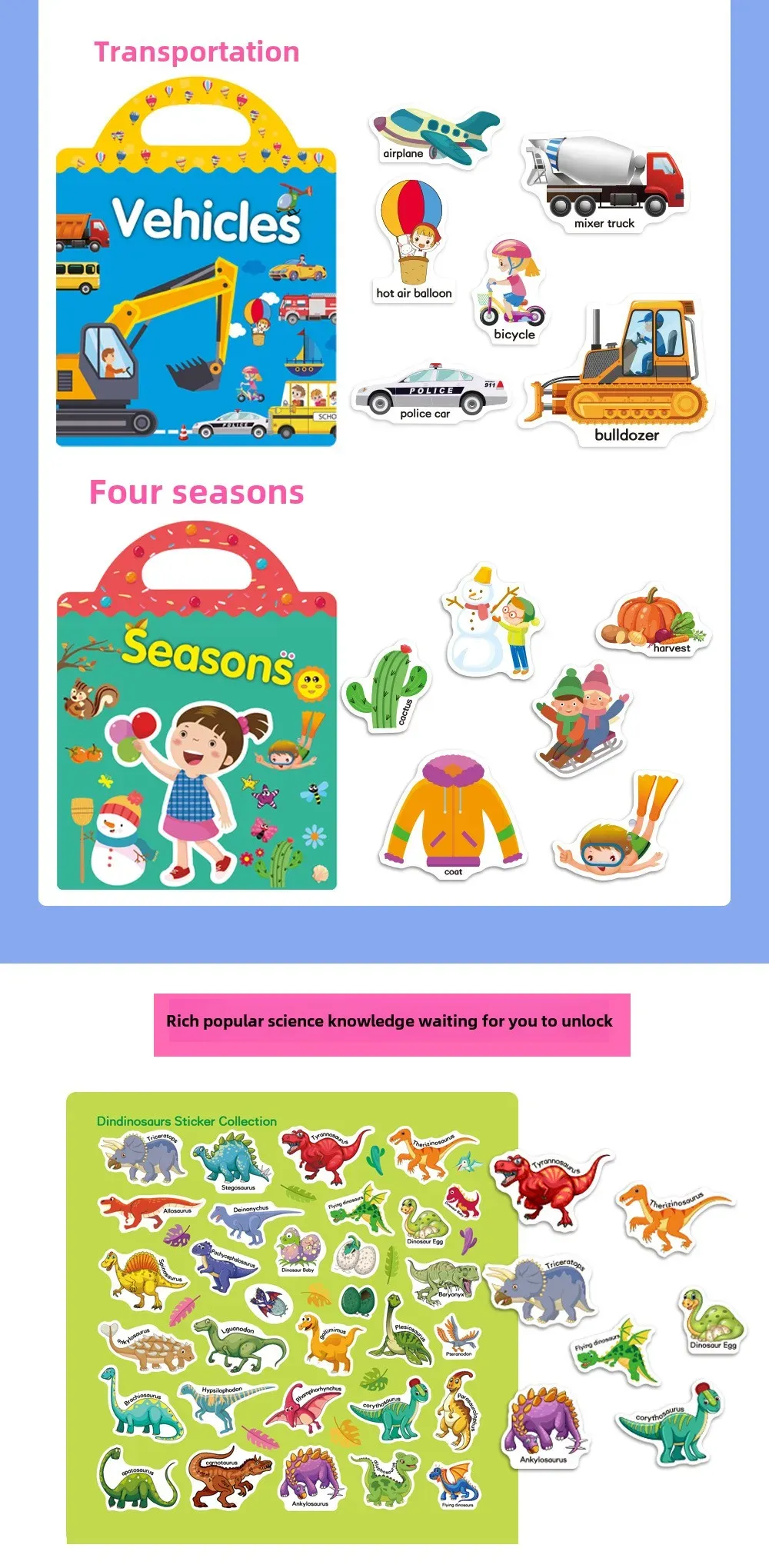 Reusable Jelly Sticker Book for Kids - Early Learning Fun with 2 Sizes & Various Themes