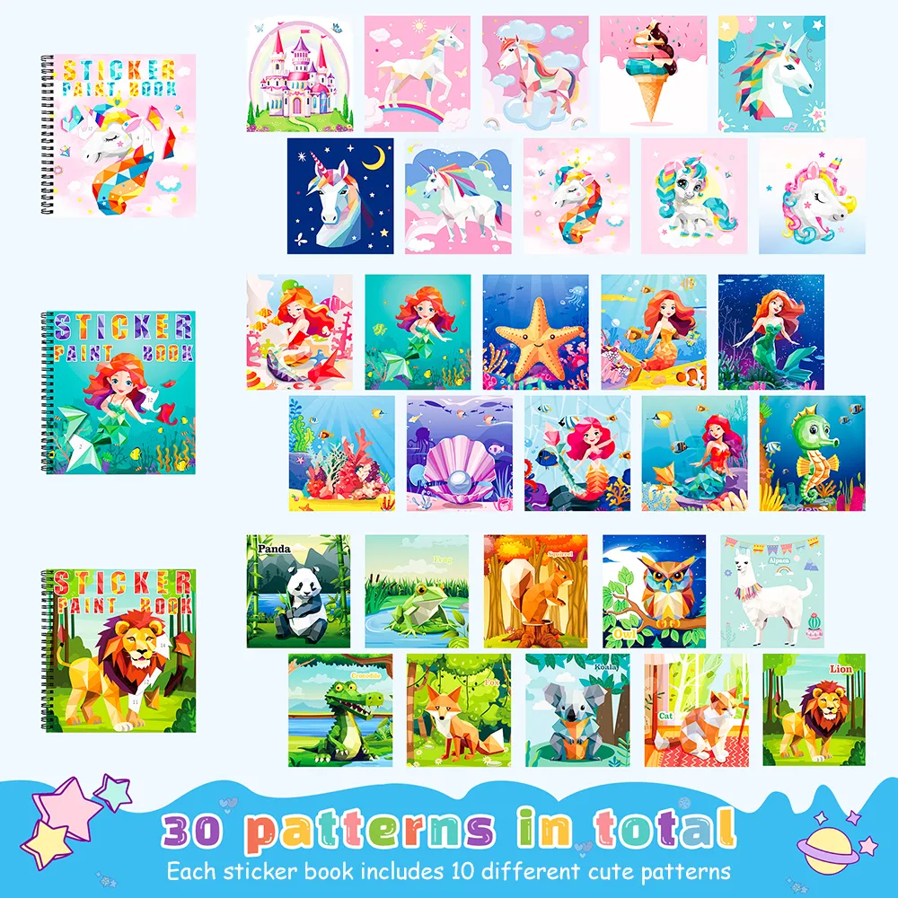 1/3PCS Sticker Book For Kids Unicorn Sticker Paint Book Mermaid Children's Sticker By Number For Birthday Gifts Girls Stationery