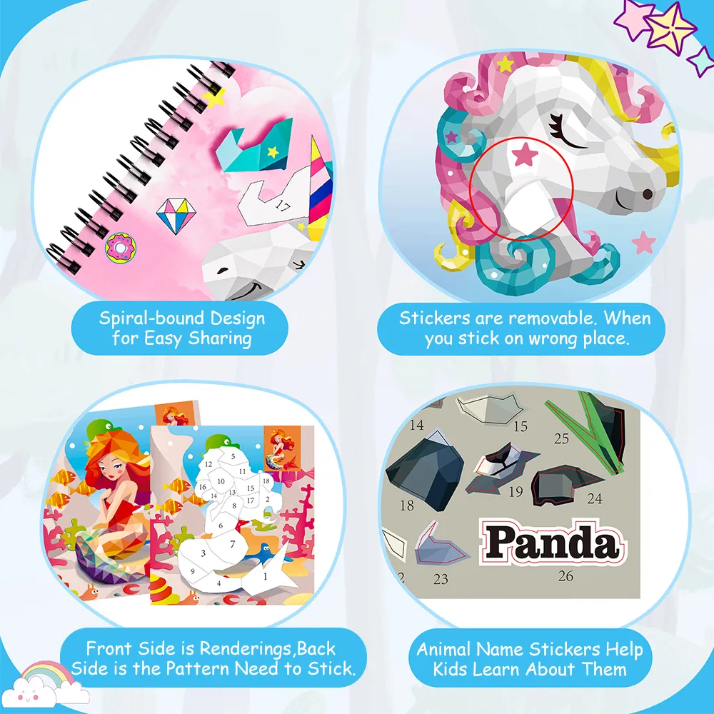 1/3PCS Sticker Book For Kids Unicorn Sticker Paint Book Mermaid Children's Sticker By Number For Birthday Gifts Girls Stationery