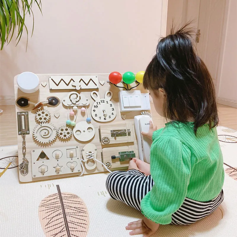 Montessori Busy Board Toys For Children Educational Games DIY Busy Board Parts Wooden Toys Sensory Board Games Puzzles For Kids