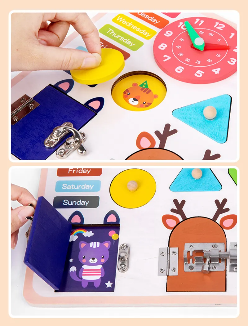 Montessori Busy Board Toys For Children Educational Games DIY Busy Board Parts Wooden Toys Sensory Board Games Puzzles For Kids