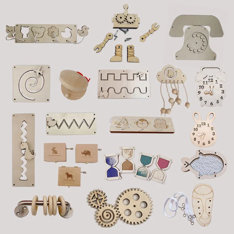 Montessori Busy Board Toys For Children Educational Games DIY Busy Board Parts Wooden Toys Sensory Board Games Puzzles For Kids