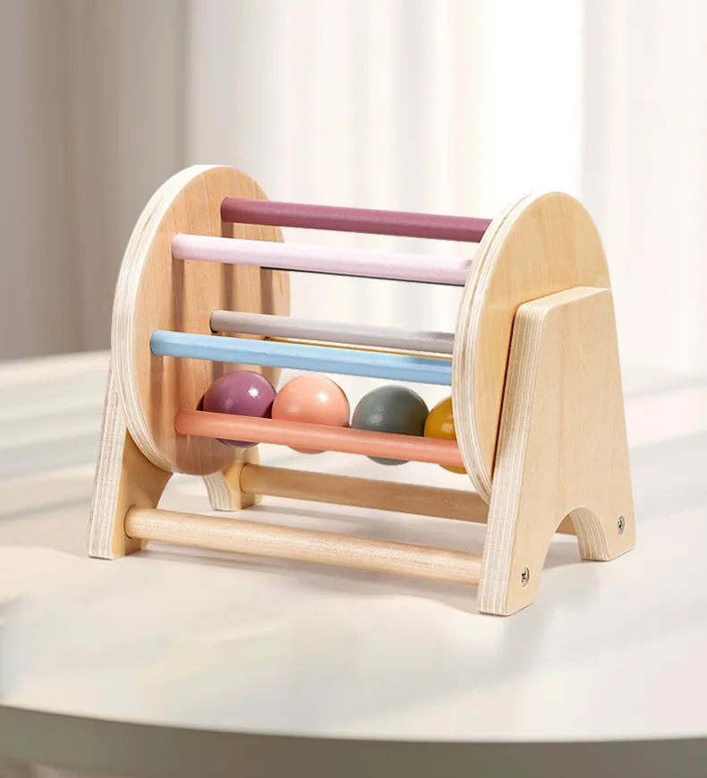 Montessori Toys for Baby Early Learning Wooden Rolling Ball Drum Listening Exercise Color Cognition Hand-eye Coordination Train