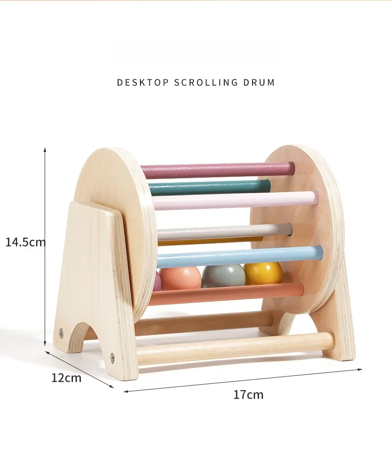Montessori Toys for Baby Early Learning Wooden Rolling Ball Drum Listening Exercise Color Cognition Hand-eye Coordination Train