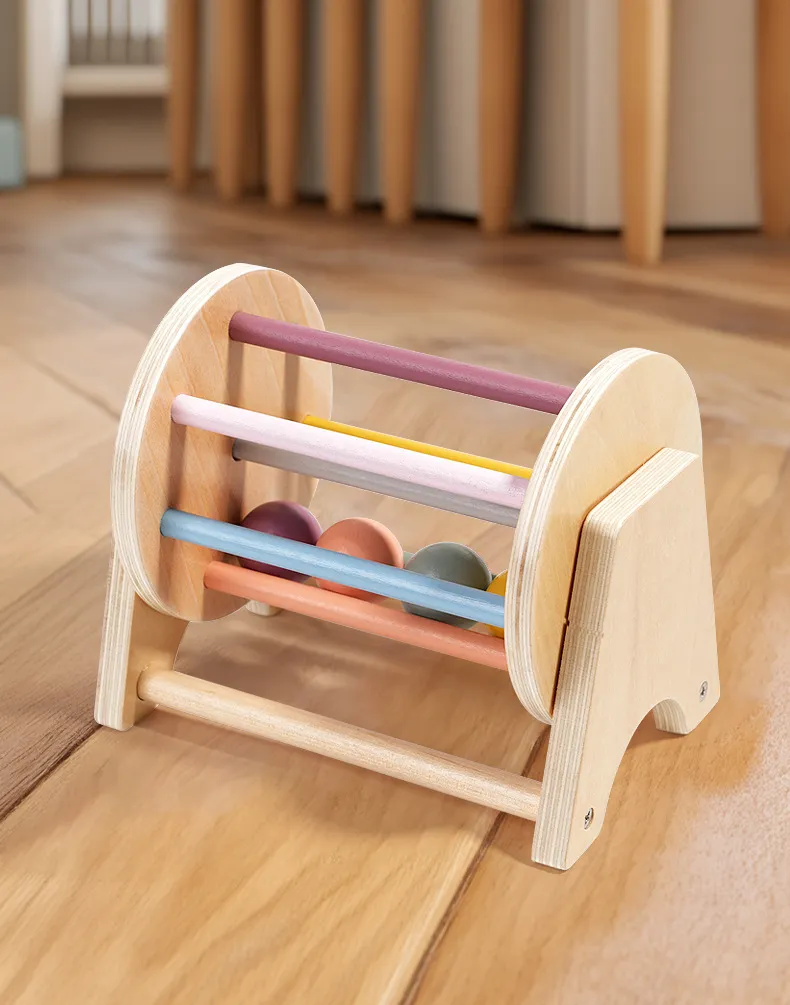 Montessori Toys for Baby Early Learning Wooden Rolling Ball Drum Listening Exercise Color Cognition Hand-eye Coordination Train