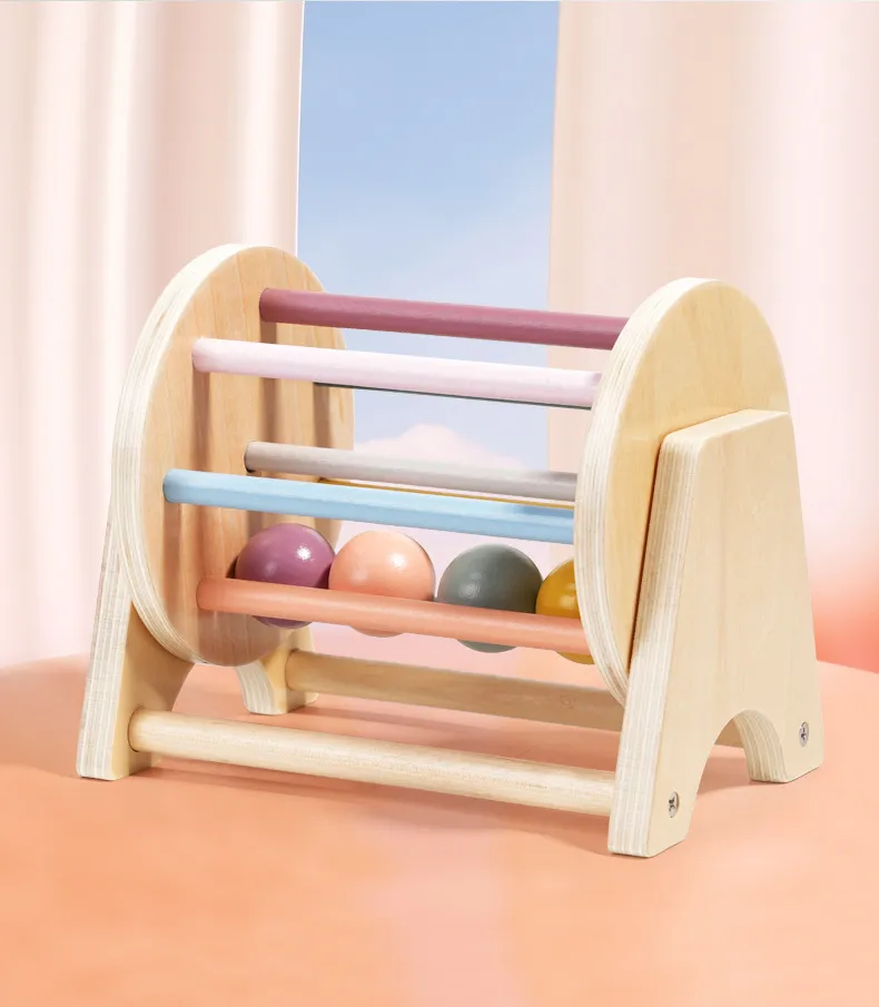 Montessori Toys for Baby Early Learning Wooden Rolling Ball Drum Listening Exercise Color Cognition Hand-eye Coordination Train