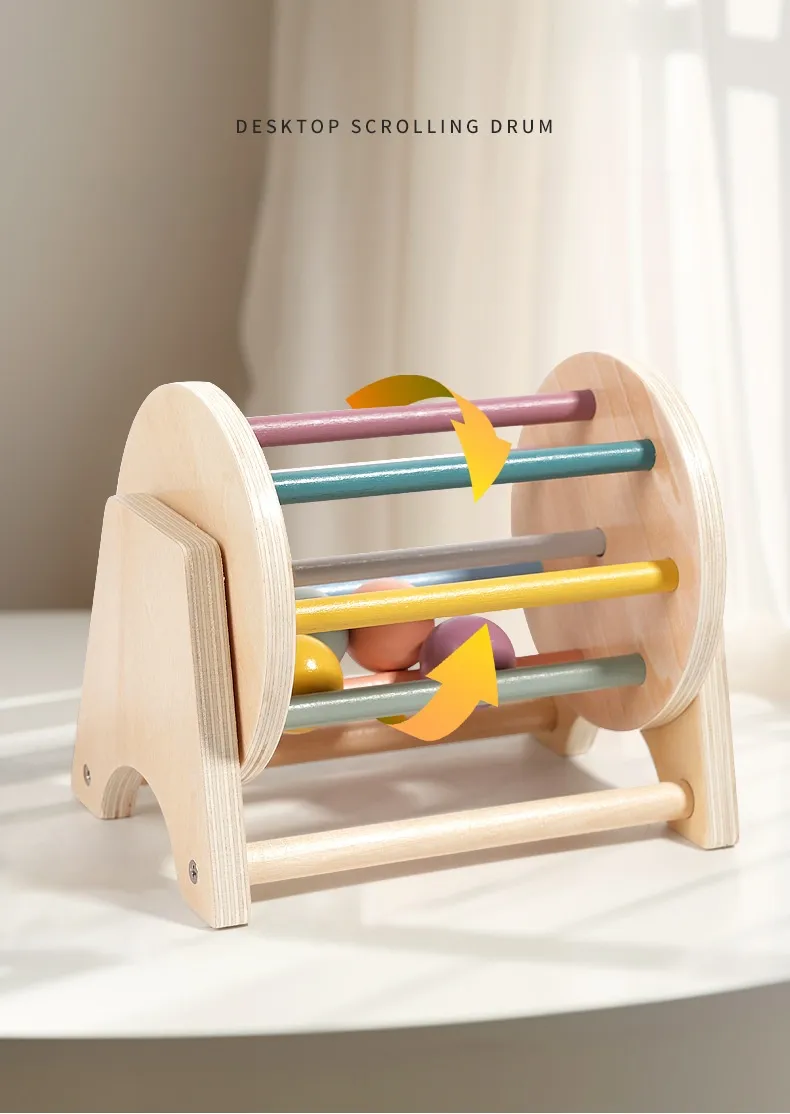 Montessori Toys for Baby Early Learning Wooden Rolling Ball Drum Listening Exercise Color Cognition Hand-eye Coordination Train