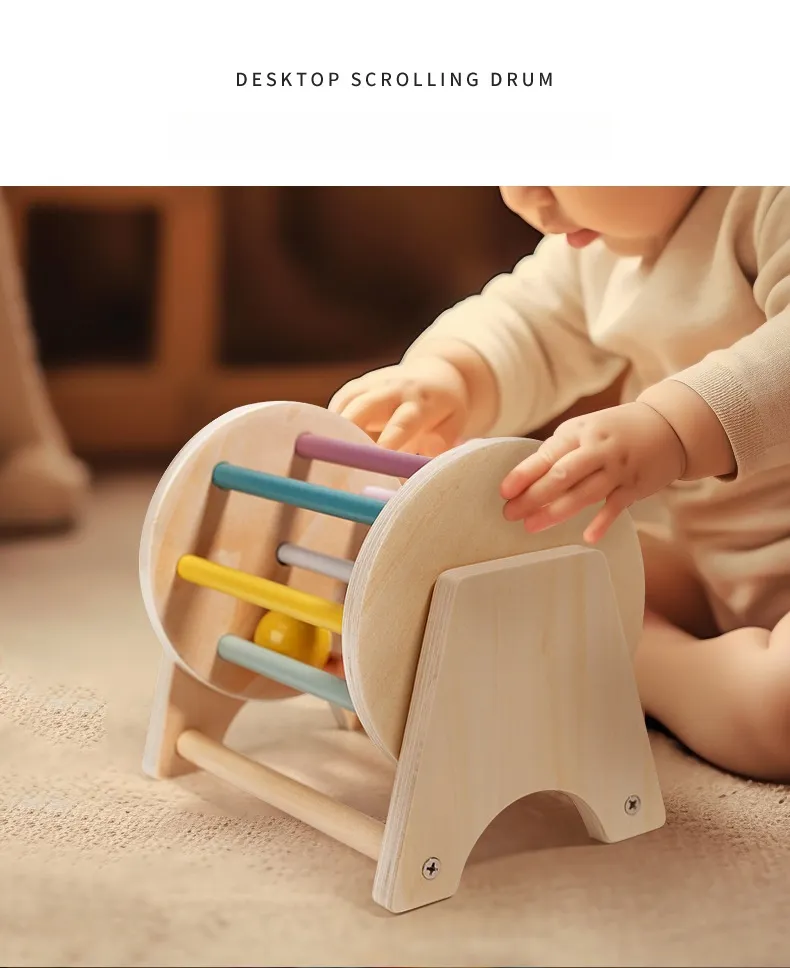 Montessori Toys for Baby Early Learning Wooden Rolling Ball Drum Listening Exercise Color Cognition Hand-eye Coordination Train