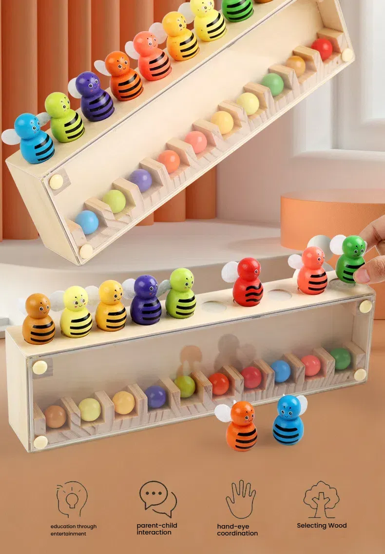 Color Matching Early Education Toys Wooden Bee Color Sorting Toy Montessori Toy Logical Thinking Game for Boys Girls Toy Gifts