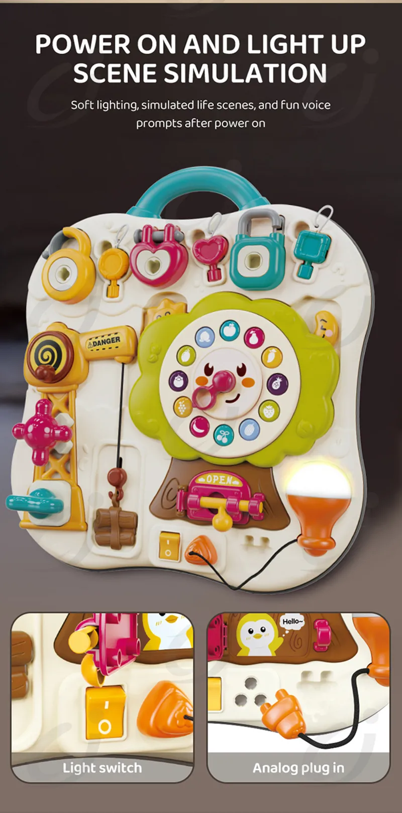 Montessori Sensory Busy Board Travel Toys Baby Music Lights Switch Activity Board Toddlers Fine Motor Skills Educational Games