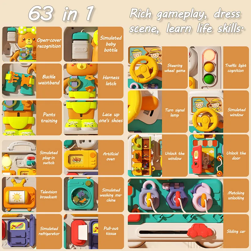 Montessori Sensory Busy Board Travel Toys Baby Music Lights Switch Activity Board Toddlers Fine Motor Skills Educational Games