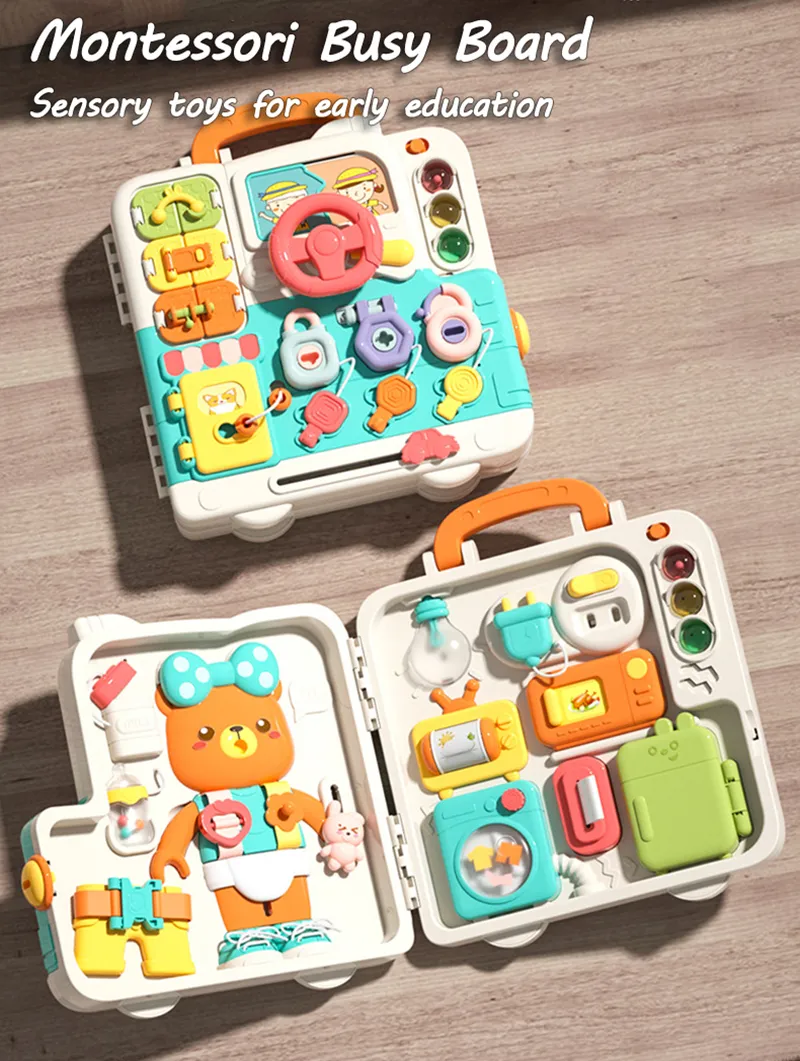Montessori Sensory Busy Board Travel Toys Baby Music Lights Switch Activity Board Toddlers Fine Motor Skills Educational Games