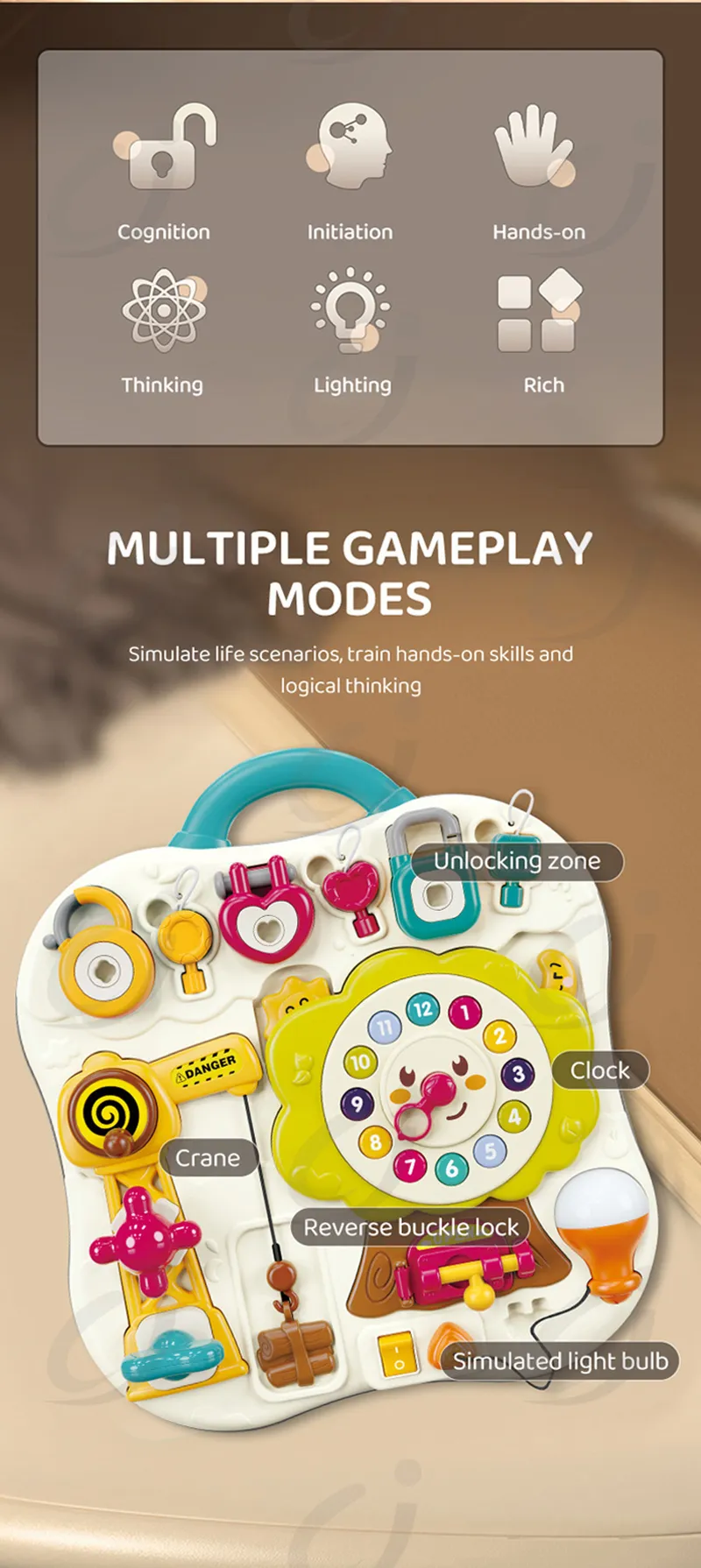 Montessori Sensory Busy Board Travel Toys Baby Music Lights Switch Activity Board Toddlers Fine Motor Skills Educational Games