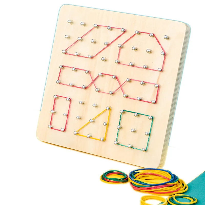 Montessori Baby Creative Toy Graphics Rubber Tie Nail Boards with Cards Childhood Education Preschool Kids