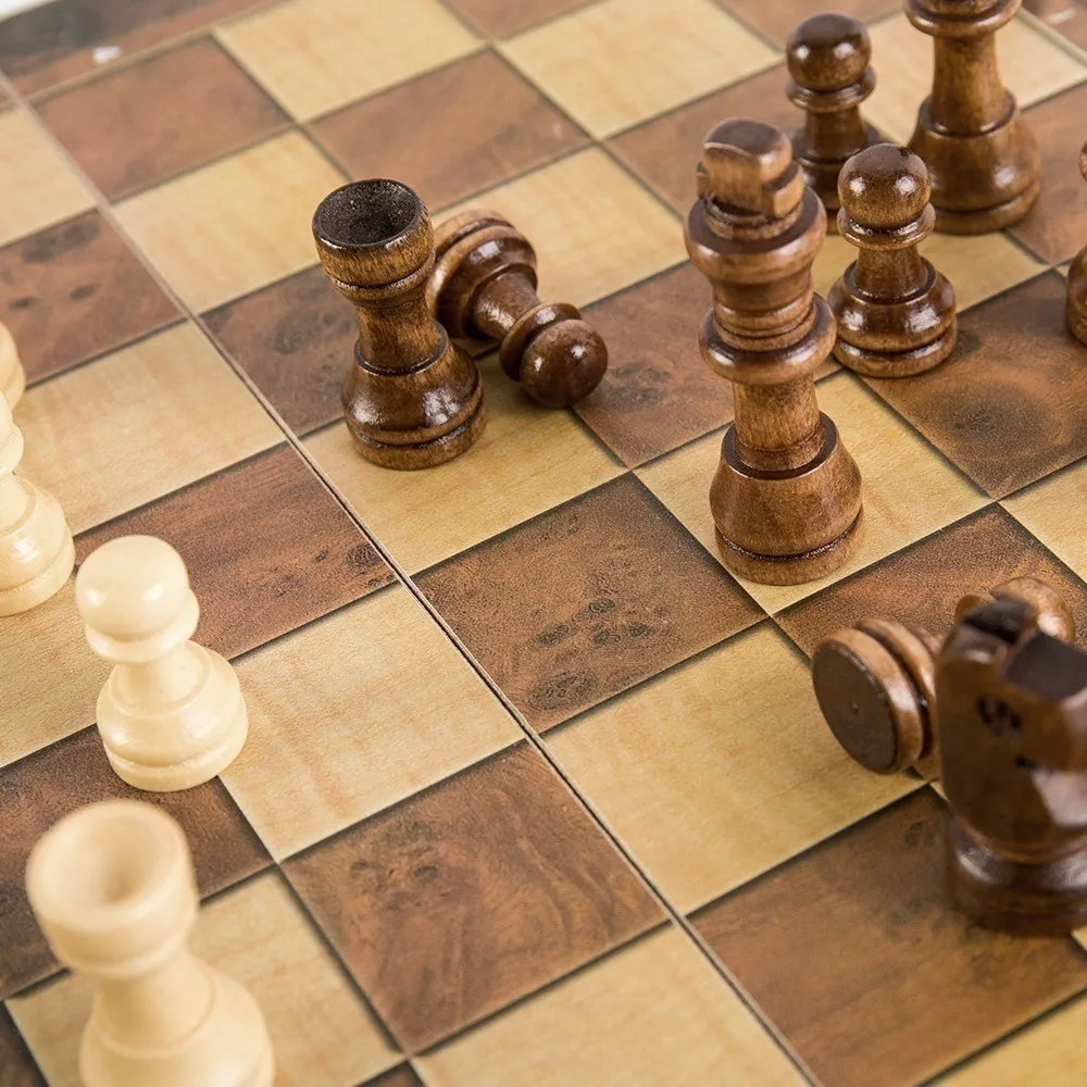 3 in 1 Chess Board Folding Wooden Portable Chess Game Board Wooden Chess Board for Adults(Chess + Checkers and Backgammon)