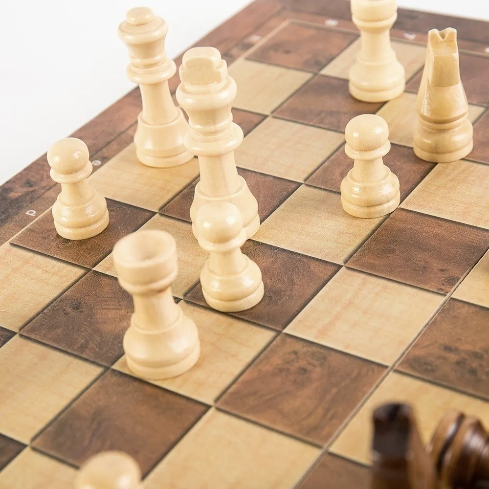 3 in 1 Chess Board Folding Wooden Portable Chess Game Board Wooden Chess Board for Adults(Chess + Checkers and Backgammon)