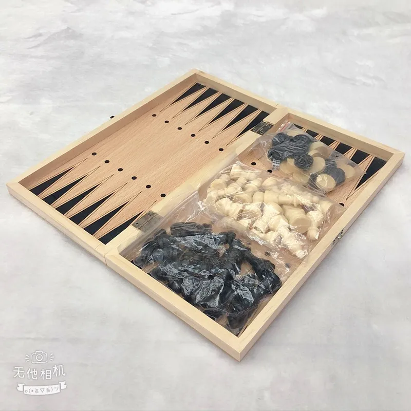 3 in 1 Chess Board Folding Wooden Portable Chess Game Board Wooden Chess Board for Adults(Chess + Checkers and Backgammon)