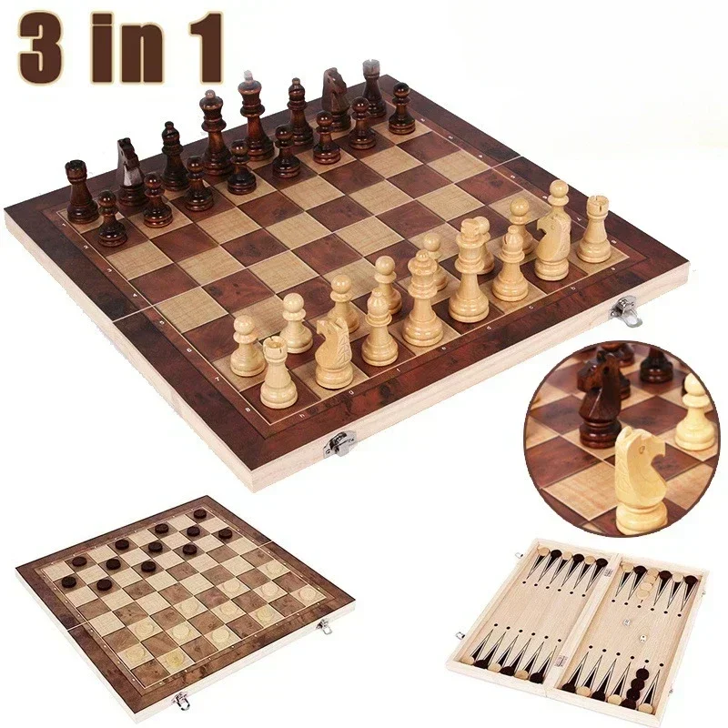 Folding 3-in-1 Game Board – Chess, Checkers & Backgammon
