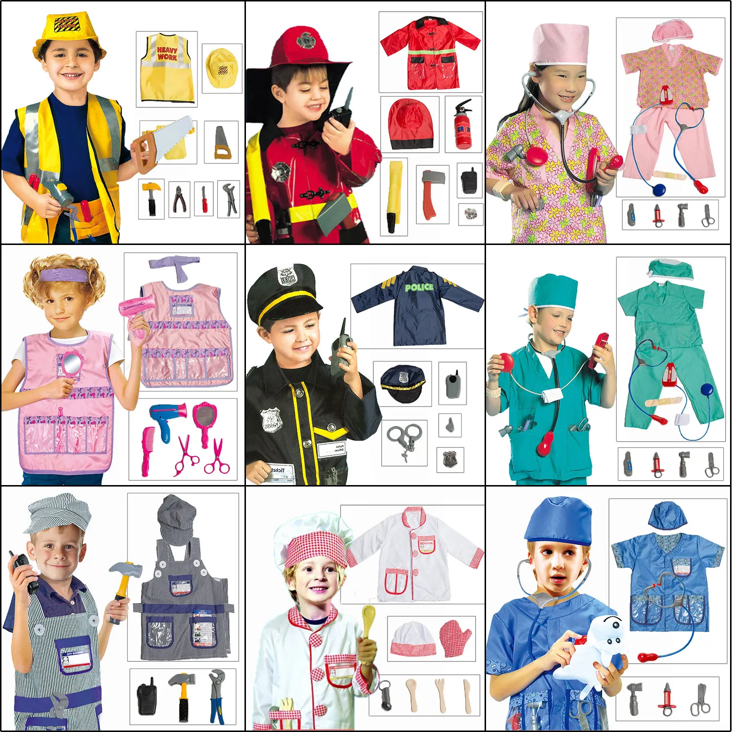 Kids' Occupation Role Play Costume Sets for Imaginative Play