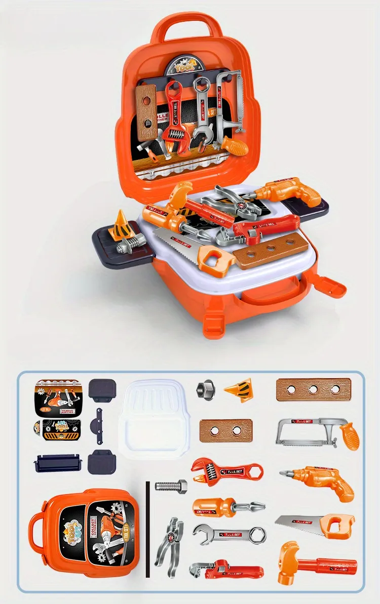22 piece backpack toy gift disassembly and repair set, suitable for boys, simulating home repair tools, toy provident fund set