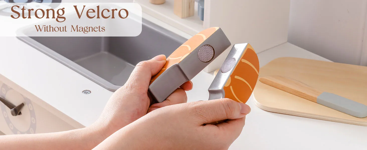 ROBUD Wooden Pretend Play Food Set Cutting Toy Food Play Kitchen Accessories Toy Food with Storage Bag Toys Gifts for Girls Boys