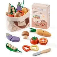 Wooden Pretend Food Set – Play Kitchen Cutting Toys for Kids