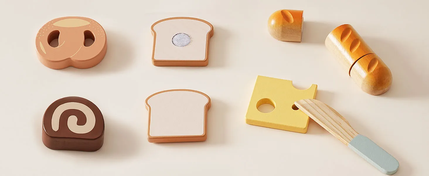 ROBUD Wooden Pretend Play Food Set Cutting Toy Food Play Kitchen Accessories Toy Food with Storage Bag Toys Gifts for Girls Boys