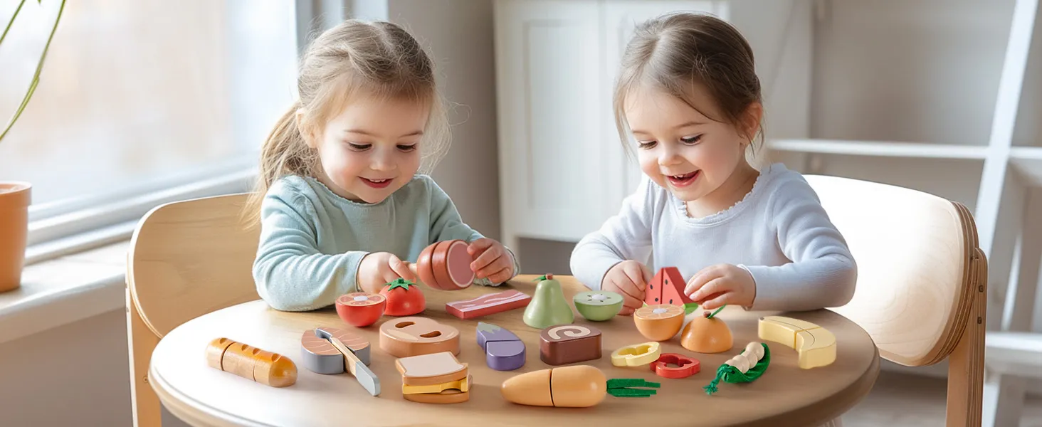 ROBUD Wooden Pretend Play Food Set Cutting Toy Food Play Kitchen Accessories Toy Food with Storage Bag Toys Gifts for Girls Boys