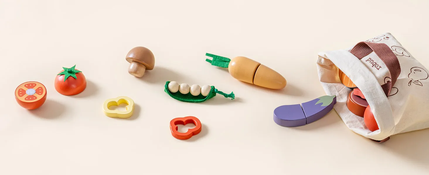 ROBUD Wooden Pretend Play Food Set Cutting Toy Food Play Kitchen Accessories Toy Food with Storage Bag Toys Gifts for Girls Boys