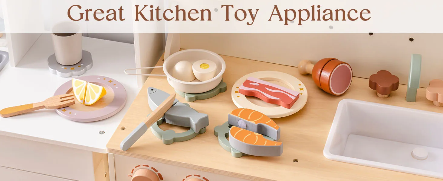 ROBUD Wooden Pretend Play Food Set Cutting Toy Food Play Kitchen Accessories Toy Food with Storage Bag Toys Gifts for Girls Boys