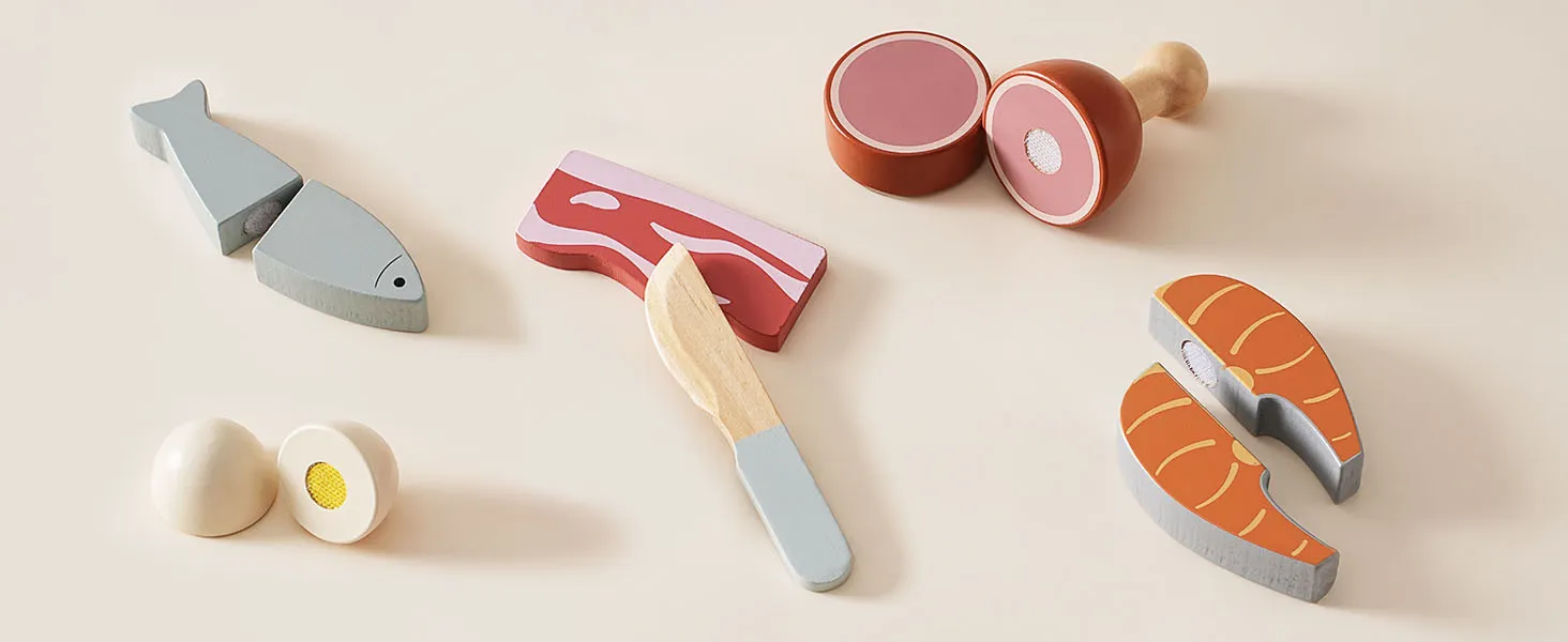 ROBUD Wooden Pretend Play Food Set Cutting Toy Food Play Kitchen Accessories Toy Food with Storage Bag Toys Gifts for Girls Boys