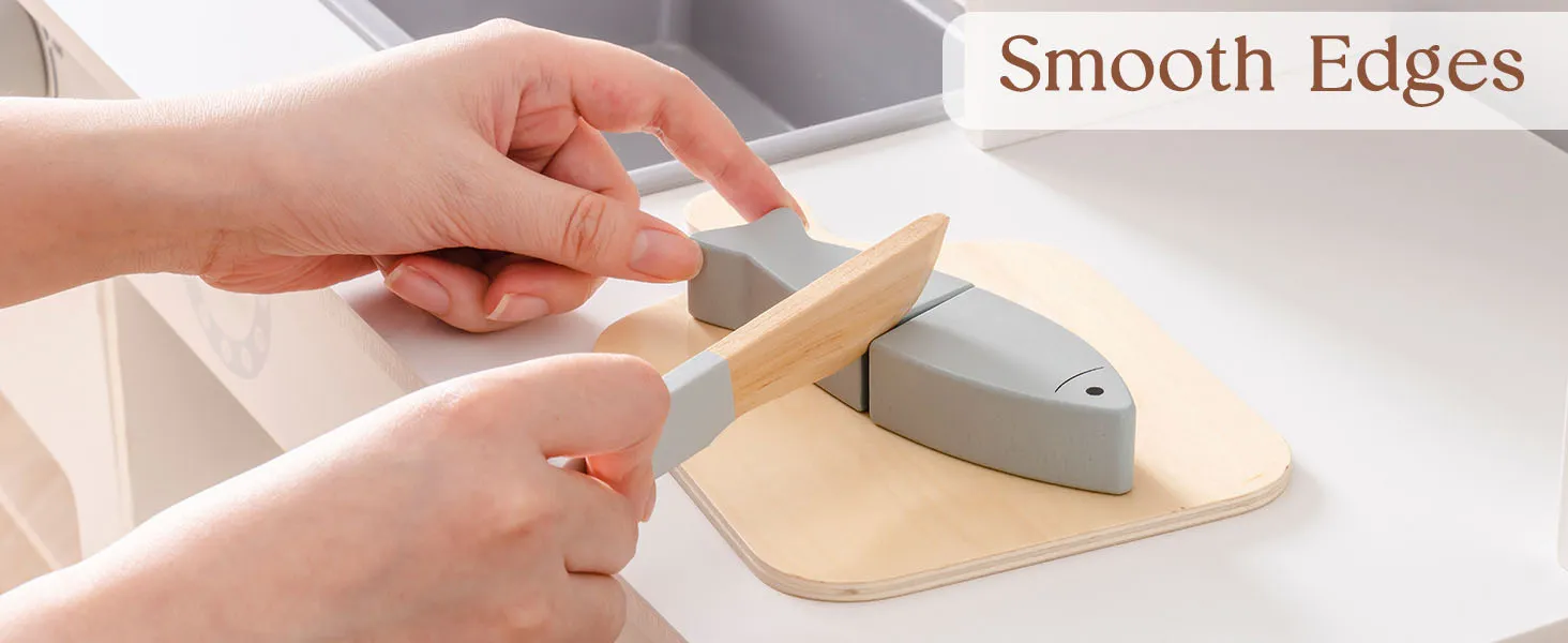 ROBUD Wooden Pretend Play Food Set Cutting Toy Food Play Kitchen Accessories Toy Food with Storage Bag Toys Gifts for Girls Boys