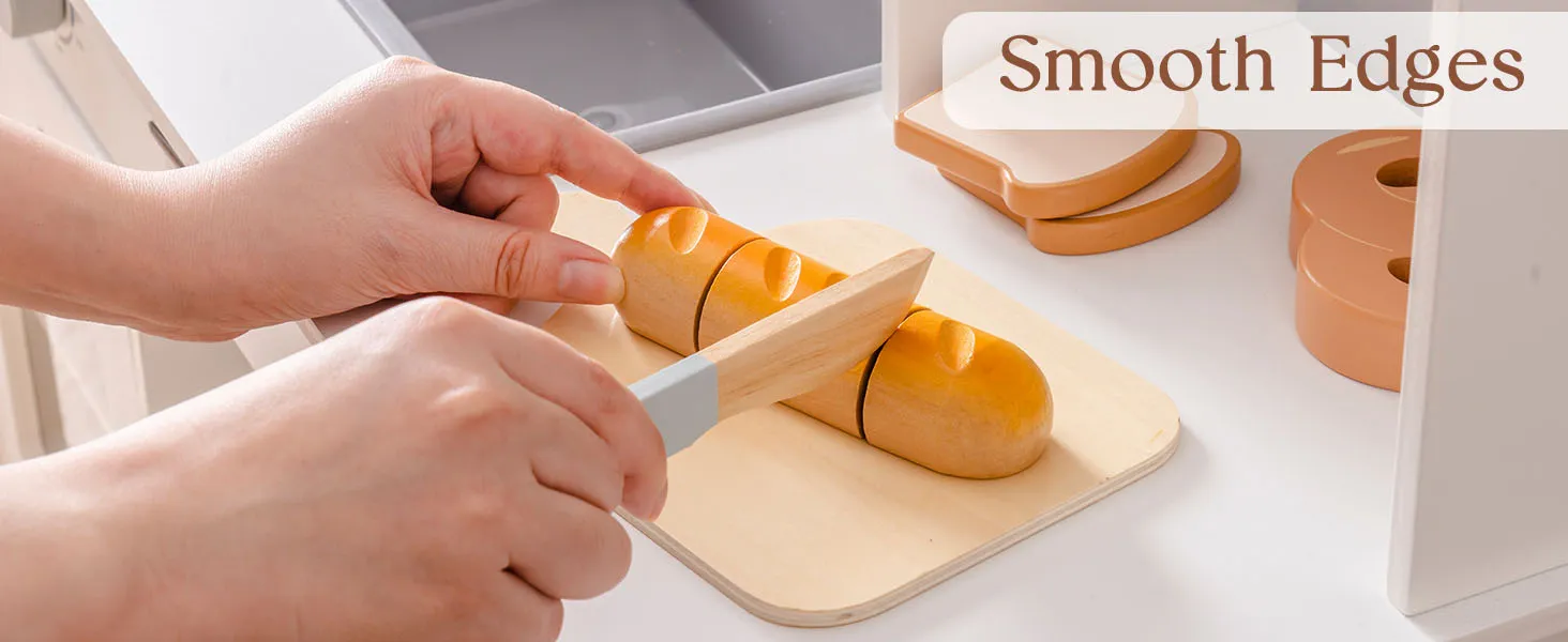 ROBUD Wooden Pretend Play Food Set Cutting Toy Food Play Kitchen Accessories Toy Food with Storage Bag Toys Gifts for Girls Boys