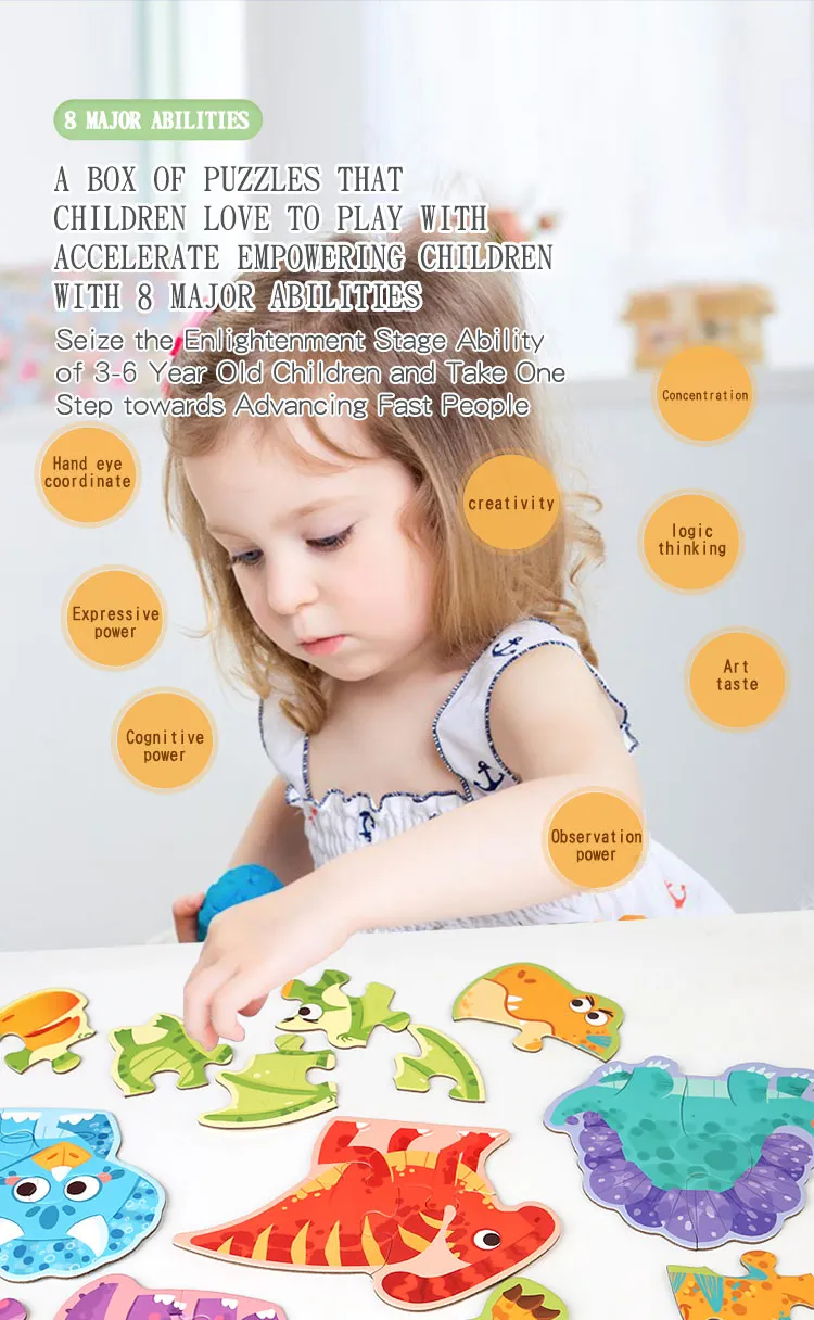 Wooden Jigsaw Puzzle Kids Toy Cartoon Animal Jigsaw Puzzles Game Early Educational Toys Gift Set for Children