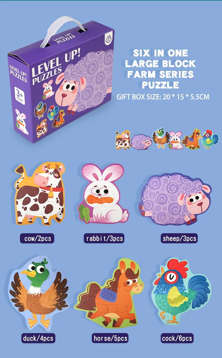 Wooden Jigsaw Puzzle Kids Toy Cartoon Animal Jigsaw Puzzles Game Early Educational Toys Gift Set for Children