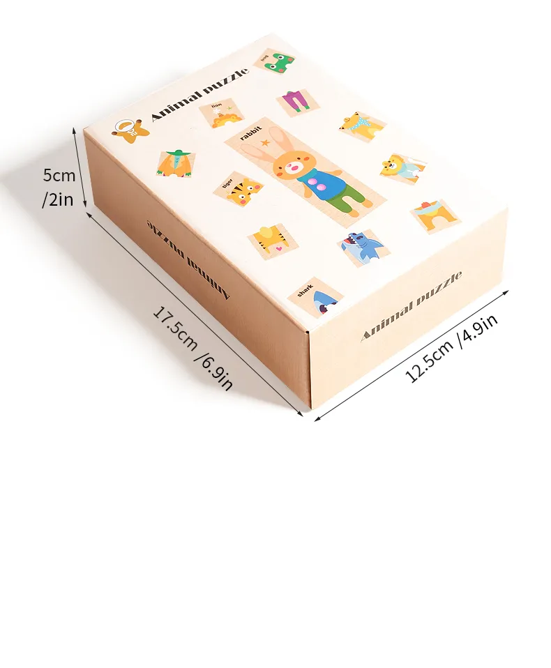 Children's puzzle cartoon animal shape matching puzzle, baby early education English word cognition puzzle board, wooden toy