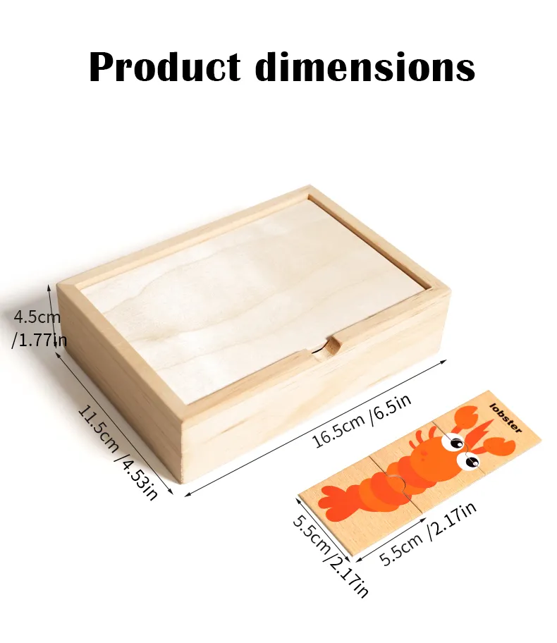 Children's puzzle cartoon animal shape matching puzzle, baby early education English word cognition puzzle board, wooden toy