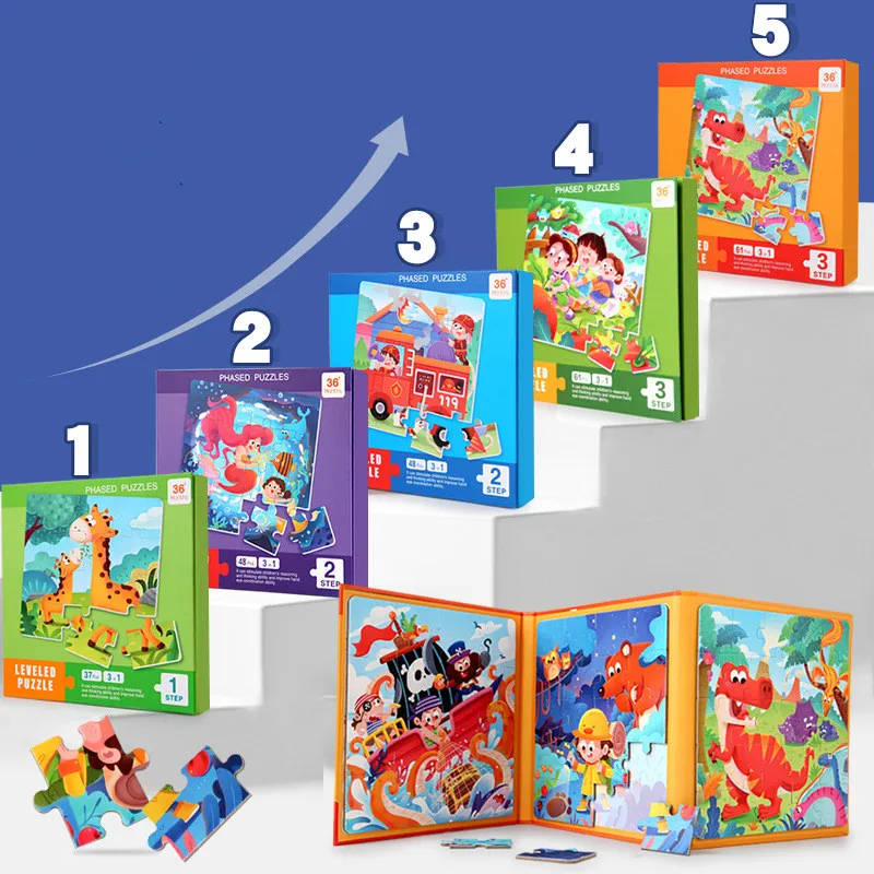 Portable Magnetic Puzzles Book – Vehicle, Ocean & Dinosaur Jigsaw Toys
